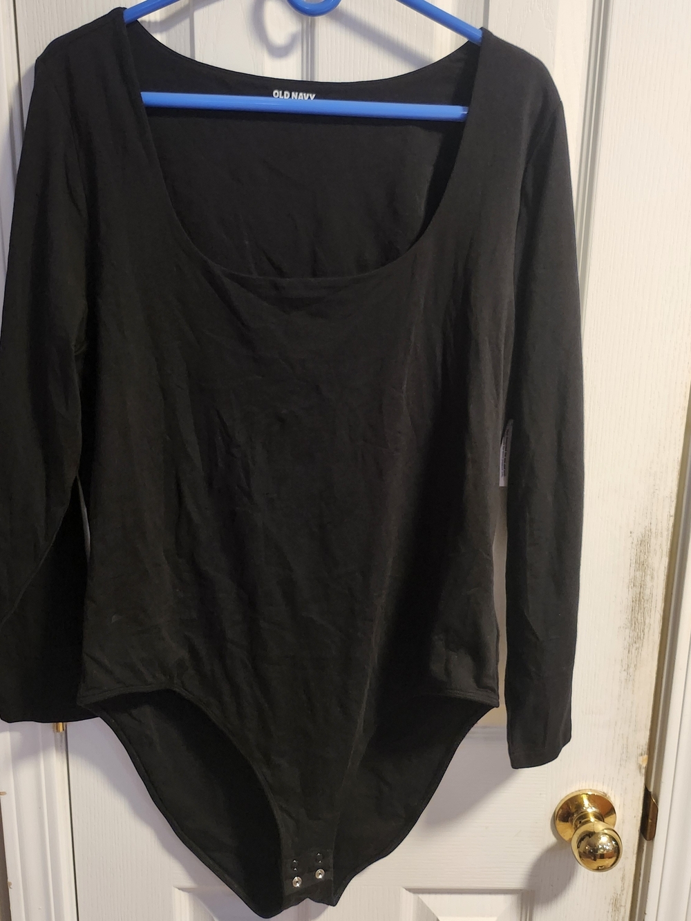Old Navy Black Long Sleeve Scoop Neck Bodysuit with Snap Closure